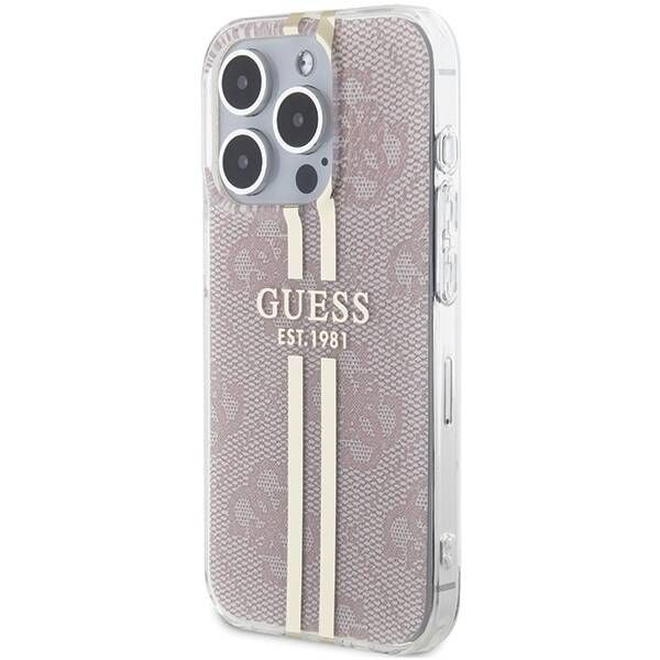 Coque Guess iPhone 15 Pro 6.1" pink hardcase IML 4G Gold Stripe