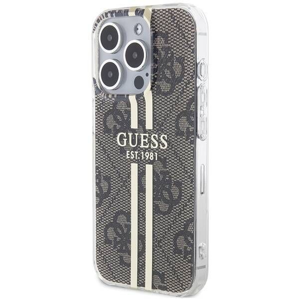 Coque Guess iPhone 15 Pro 6.1" brown hardcase IML 4G Gold Stripe