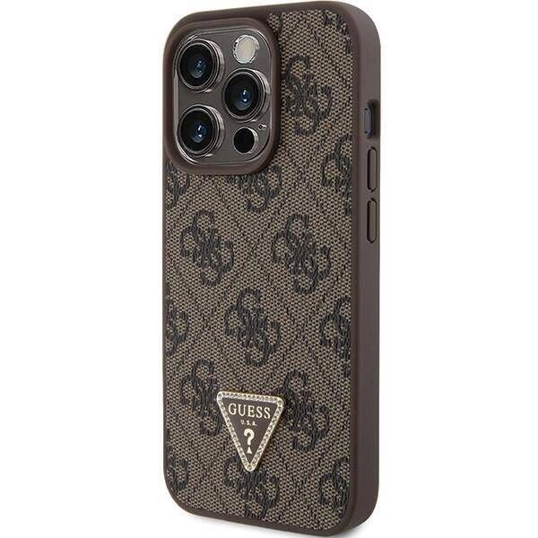 Coque Guess iPhone 15 Pro 6.1" brown hardcase Leather 4G Triangle Strass