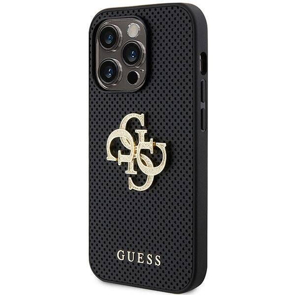 Coque Guess iPhone 15 Pro 6.1" black hardcase Leather Perforated 4G Glitter Logo