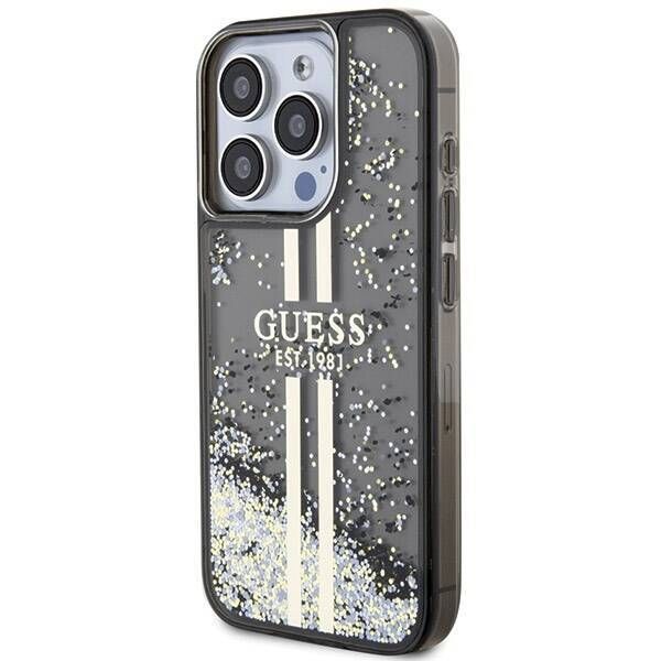 Coque Guess iPhone 15 Pro 6.1" black hardcase Liquid Glitter Gold Stripes