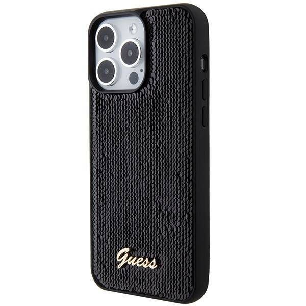 Coque Guess iPhone 15 Pro 6.1" black hardcase Sequin Script Metal