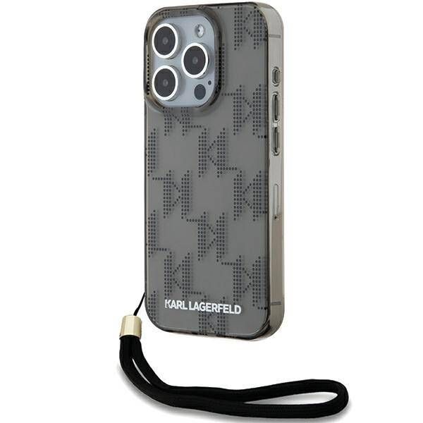 Coque Karl Lagerfeld iPhone 15 Pro Black Hardcase IML Mono KL Pattern & Cord
