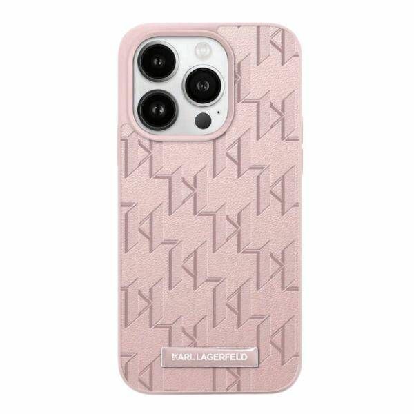Coque Karl Lagerfeld iPhone 15 Pro Max Pink Hardcase Leather Monogram Metal Logo