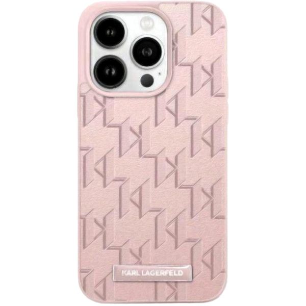 Coque Karl Lagerfeld iPhone 15 Pro Pink Hardcase Leather Monogram Metal Logo
