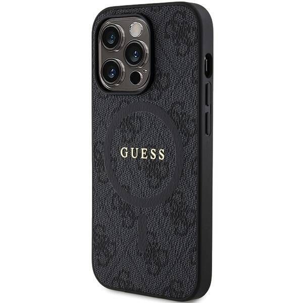Coque Guess iPhone 15 Pro Max 6.7" black hardcase 4G Collection Leather Metal Logo MagSafe