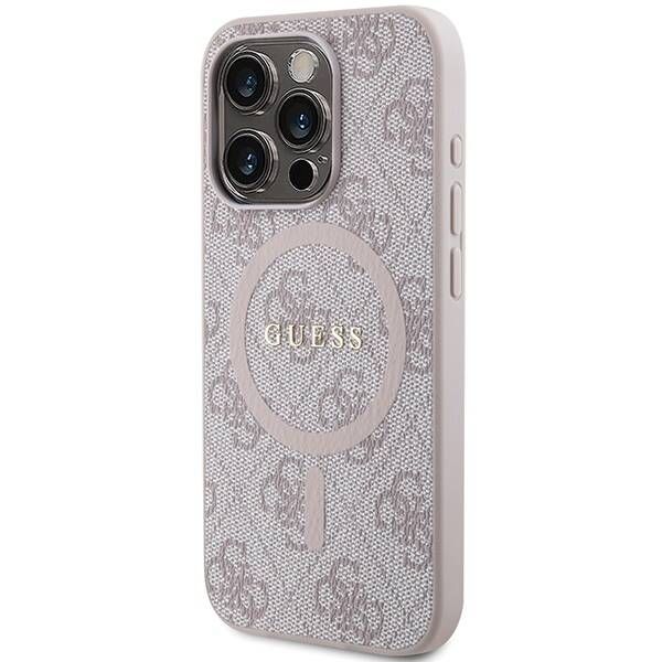 Coque Guess iPhone 15 Pro Max 6.7" pink hardcase 4G Collection Leather Metal Logo MagSafe