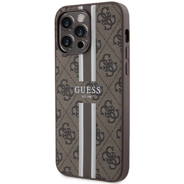 Coque Guess iPhone 15 Pro Max 6.7" brown hardcase 4G Printed Stripes MagSafe