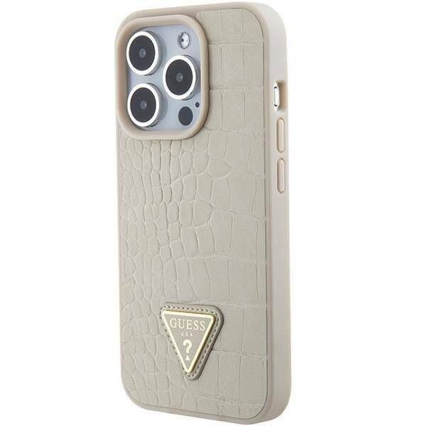 Coque Guess iPhone 15 Pro Max 6.7" gold hardcase Croco Triangle Metal Logo