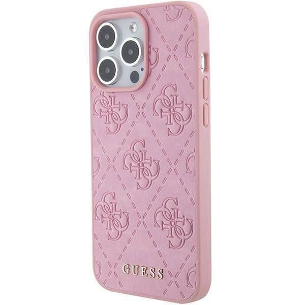Coque Guess iPhone 15 Pro Max 6.7" pink hardcase Leather 4G Stamped