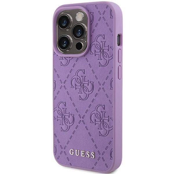Coque Guess iPhone 15 Pro Max 6.7" light purple hardcase Leather 4G Stamped