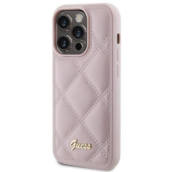 Coque Guess iPhone 15 Pro Max 6.7" pink hardcase Quilted Metal Logo