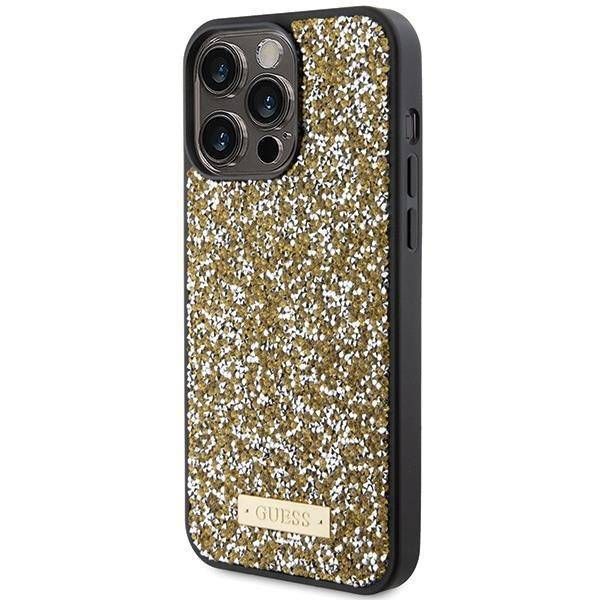 Coque Guess iPhone 15 Pro Max 6.7" yellow hardcase Rhinestone Metal Logo