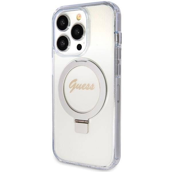 Coque Guess iPhone 15 Pro Max 6.7" transparent hardcase Ring Stand Script Glitter MagSafe