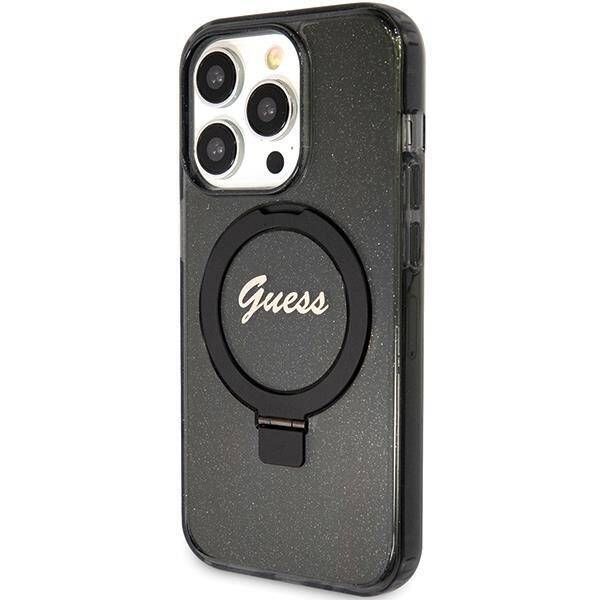 Coque Guess iPhone 15 Pro Max 6.7" black hardcase Ring Stand Script Glitter MagSafe