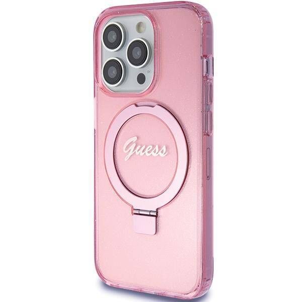 Coque Guess iPhone 15 Pro Max 6.7" pink hardcase Ring Stand Script Glitter MagSafe