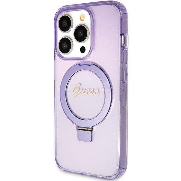 Coque Guess iPhone 15 Pro Max 6.7" purple hardcase Ring Stand Script Glitter MagSafe
