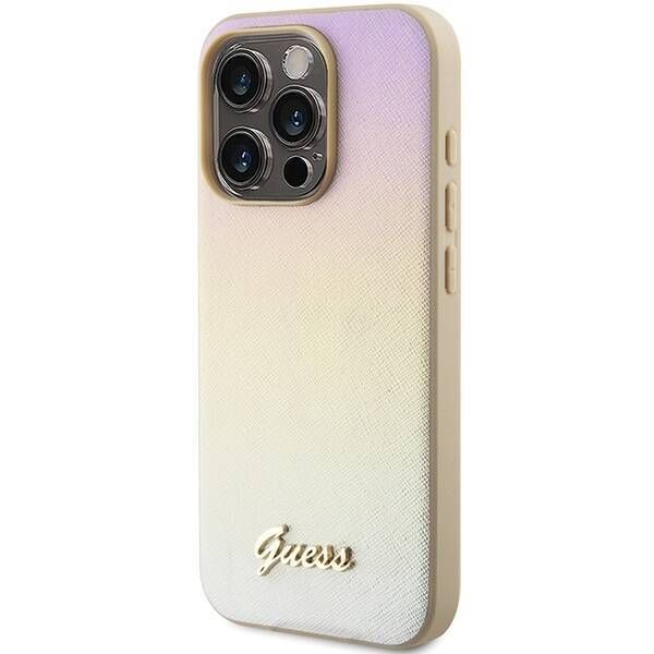 Coque Guess iPhone 15 Pro Max 6.7" gold hardcase Saffiano Iridescent Script