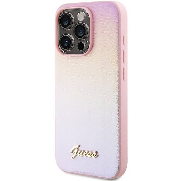 Coque Guess iPhone 15 Pro Max 6.7" pink hardcase Saffiano Iridescent Script