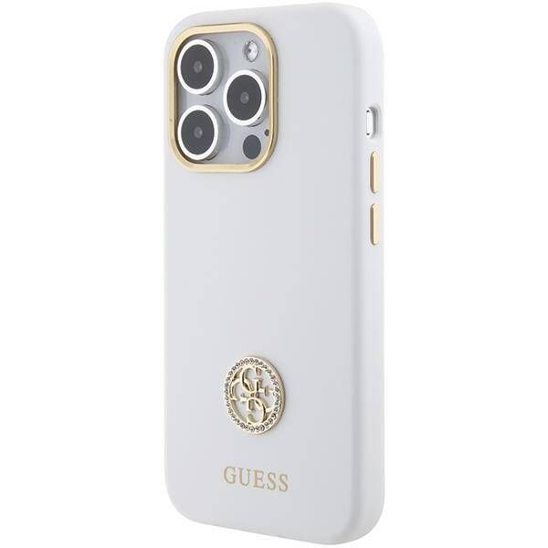 Coque Guess iPhone 15 Pro Max White Hardcase Silicone Logo Strass 4G