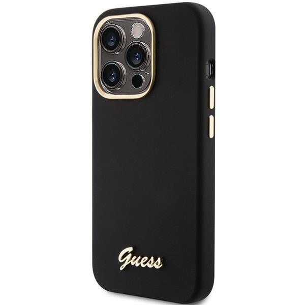 Coque Guess iPhone 15 Pro Max 6.7" black hardcase Silicone Script Metal Logo & Frame