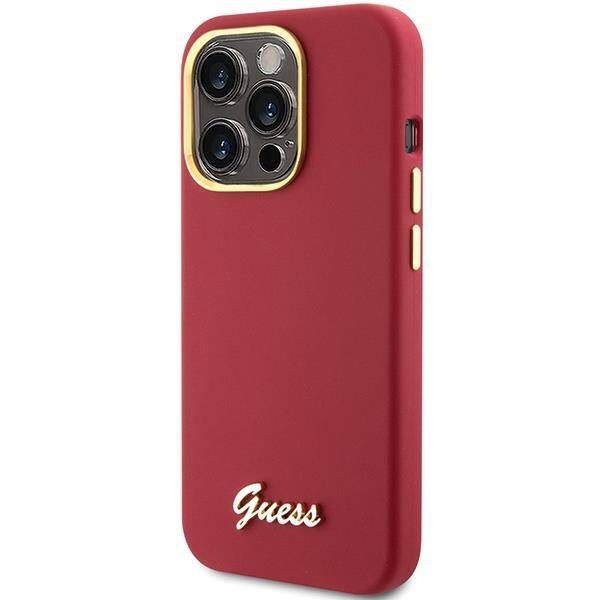 Coque Guess iPhone 15 Pro Max 6.7" magenta hardcase Silicone Script Metal Logo & Frame