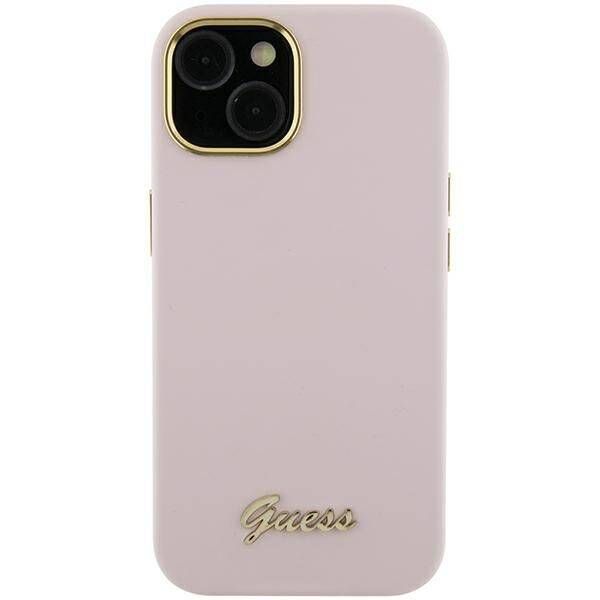 Coque Guess iPhone 15 Pro Max 6.7" pink hardcase Silicone Script Metal Logo & Frame