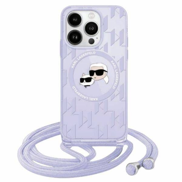 Coque Karl Lagerfeld KLHMP15XHCKCKLCU iPhone 15 Pro Max 6.7" purple hardcase IML Crossbody Monogram Karl & Choupette Head MagSafe