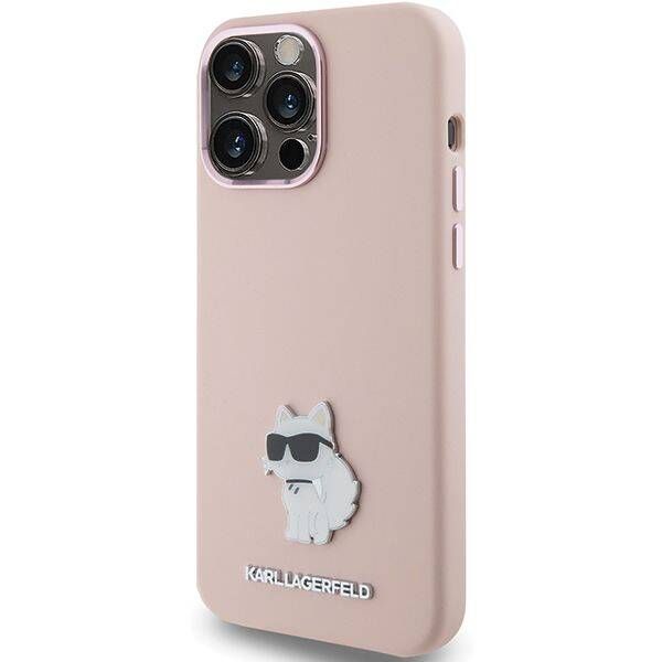 Coque Karl Lagerfeld KLHCP15XSMHCNPP iPhone 15 Pro Max 6.7" pink Silicone Choupette Metal Pin