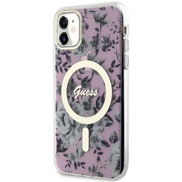 Coque Guess iPhone 11/Xr 6.1" pink hardcase Flower MagSafe