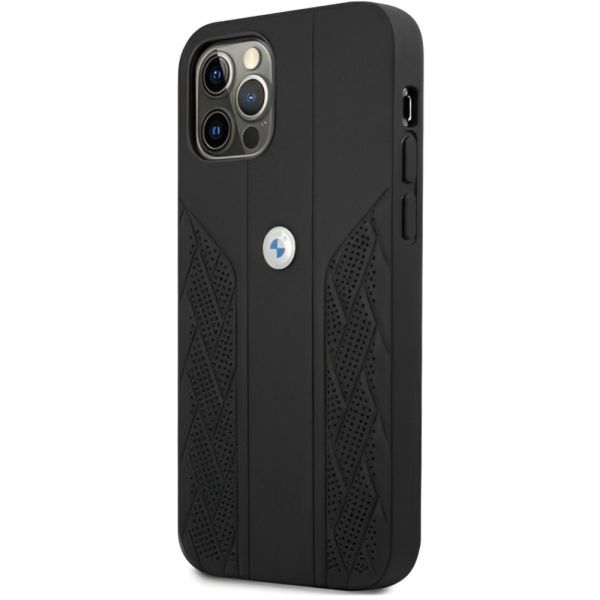Coque BMW iPhone 12/12 Pro 6,1" black hardcase Leather Curve Perforate