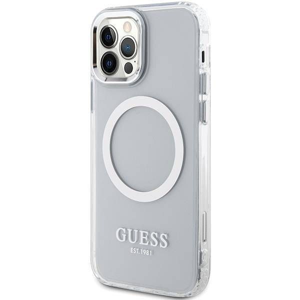Coque Guess iPhone 12/12 Pro 6.1" silver hard case Metal Outline Magsafe