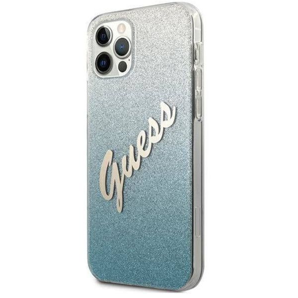 Coque Guess iPhone 12/12 Pro 6,1" blue hardcase Glitter Gradient Script