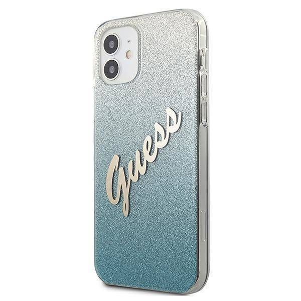 Coque Guess iPhone 12 mini 5,4" blue hardcase Glitter Gradient Script