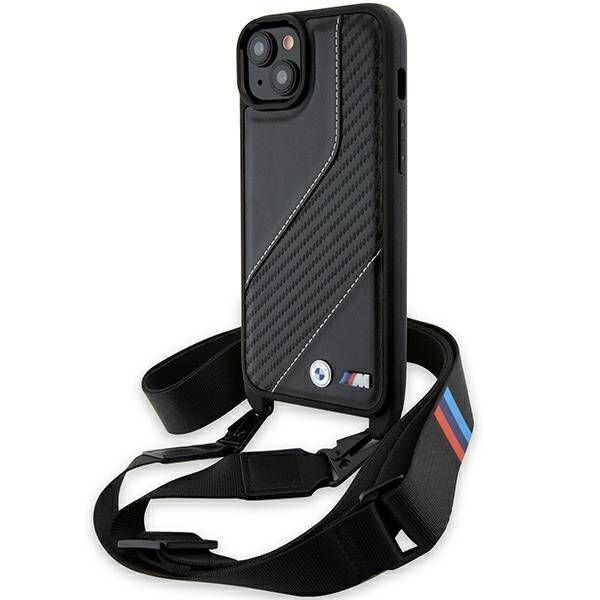 Coque BMW  iPhone 15/14/13 black hardcase M Edition Carbon Stripe & Strap