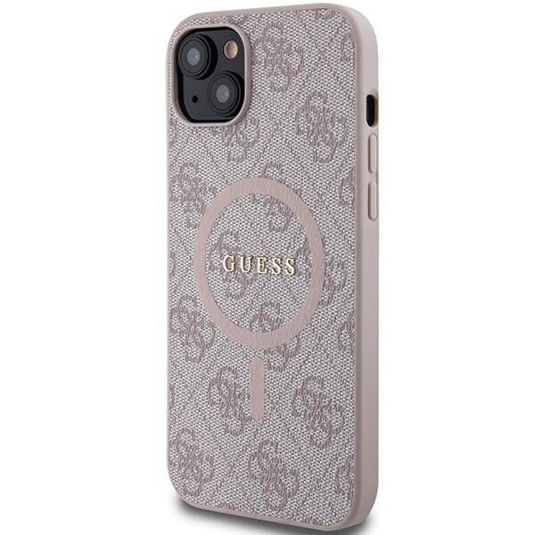 Coque Guess iPhone 15/14/13 6.1" pink hardcase 4G Collection Leather Metal Logo MagSafe