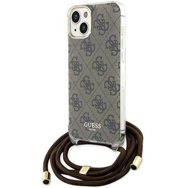 Coque Guess iPhone 15/14/13 6.1" brown hardcase Crossbody Cord 4G Print
