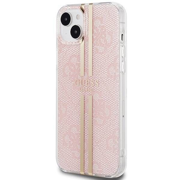 Coque Guess iPhone 15/14/13 6.1" pink hardcase IML 4G Gold Stripe