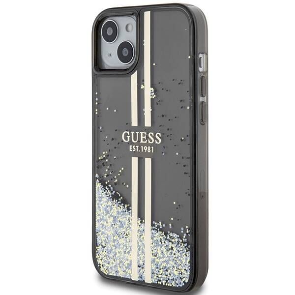 Coque Guess iPhone 15/14/13 6.1" black hardcase Liquid Glitter Gold Stripes