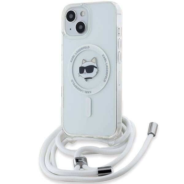 Coque Karl Lagerfeld iPhone 14 Transparent Hardcase IML Choupette Head & Cord MagSafe