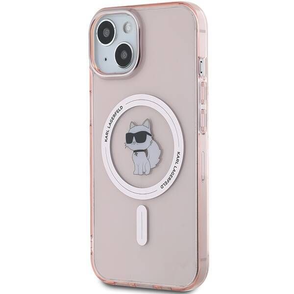 Coque Karl Lagerfeld iPhone 15 Pink Hardcase IML Choupette MagSafe