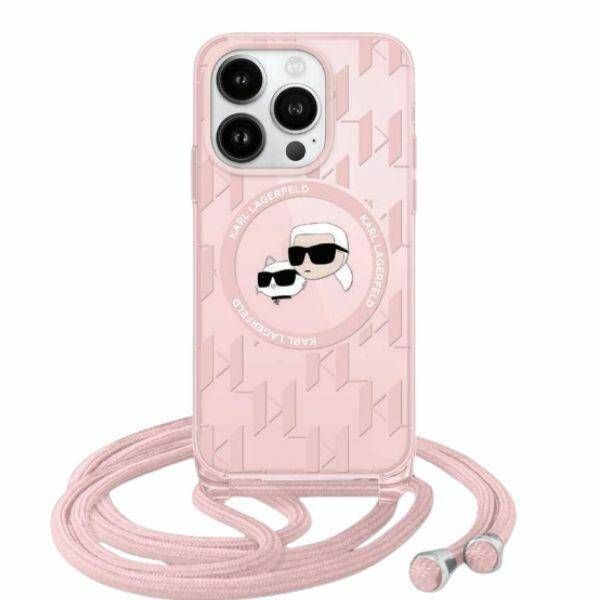 Coque Karl Lagerfeld KLHMP15SHCKCKLCP iPhone 15/14/13  6.1" pink hardcase IML Crossbody Monogram Karl & Choupette Head MagSafe