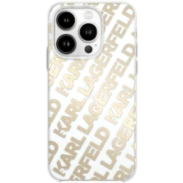 Coque Karl Lagerfeld iPhone 15 Pro Gold Hardcase IML Fullover Logo