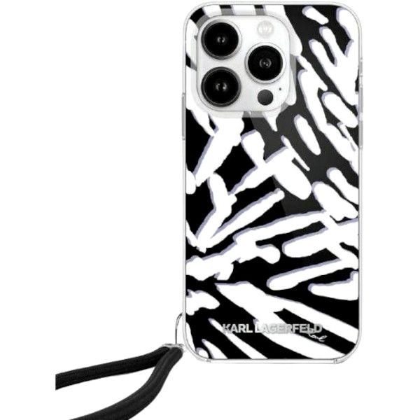 Coque Karl Lagerfeld iPhone 15 Pro Max Black Hardcase IML Zebra Pattern & Cord