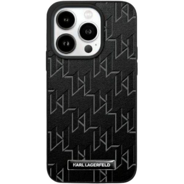 Coque Karl Lagerfeld iPhone 15 Pro Black Hardcase Leather Monogram Metal Logo