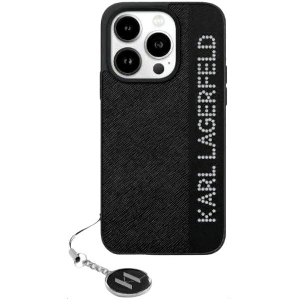 Coque Karl Lagerfeld iPhone 15 Pro Black Hardcase Saffiano Rhinestones & Charm