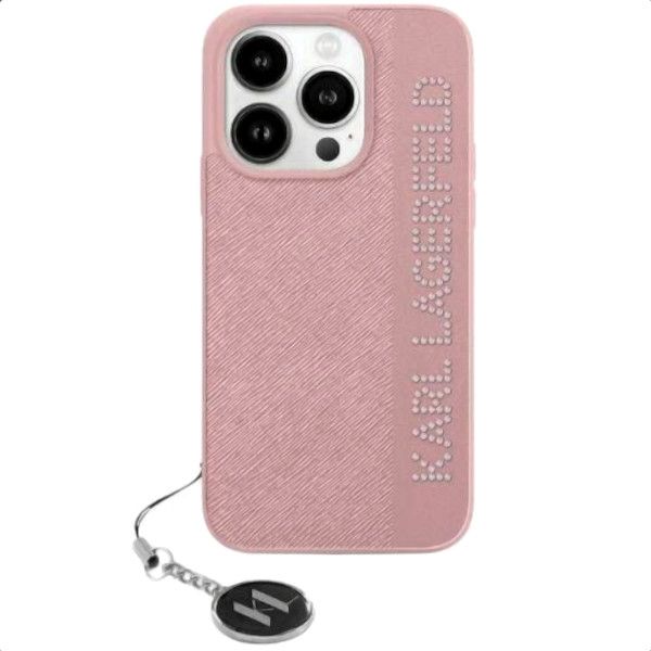 Coque Karl Lagerfeld iPhone 15 Pro Pink Hardcase Saffiano Rhinestones & Charm