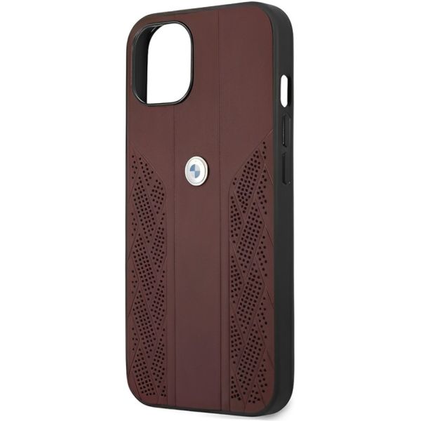 Coque BMW iPhone 13/14/15 6.1" red hardcase Leather Curve Perforate