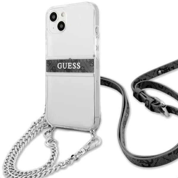 Coque Guess iPhone 13 mini 5,4" Transparent hardcase 4G Grey Strap Silver Chain