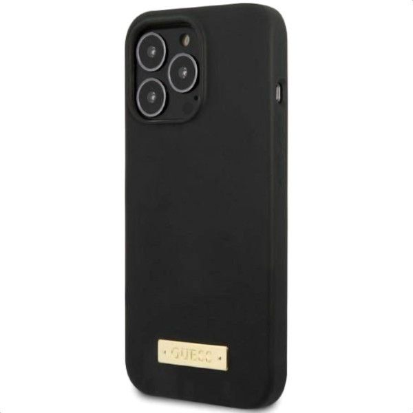 Coque Guess iPhone 13 Pro/13 6,1" black hard case Silicone Logo Plate MagSafe